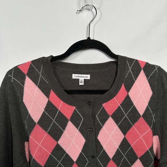 Croft & Barrow Women's Argyle Cardigan - Pink and Black XL - Picture 4 of 9